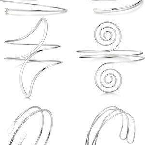 Gold Arm Cuff Set 6 Pcs, Adjustable Open Upper Arm Bangles for Women Stylish